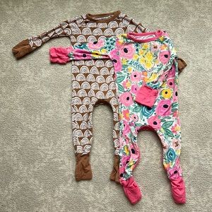 2 Little Sleepies pajamas, both 0-3 months, zipper in crotch